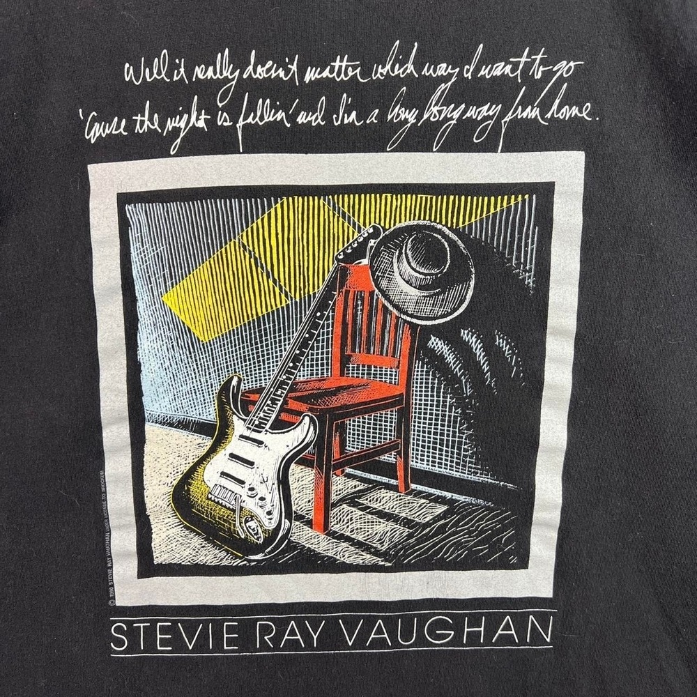 Vintage Stevie Ray Vaughan Memorial 1954-1990 Black Graphic Band T-Shirt - Picture 2 of 8